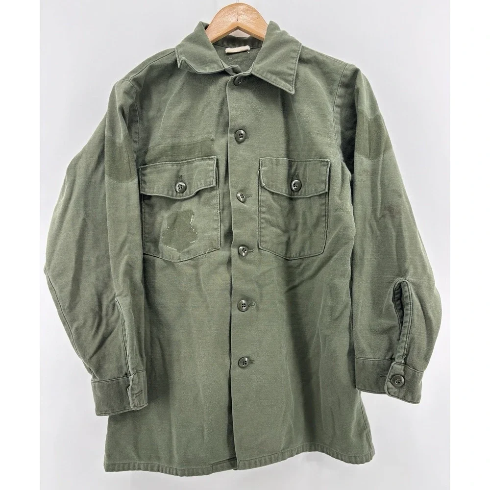 Vintage Vietnam War OG-107 Cotton Sateen Utility Fatigue Shirt Coat Olive Drab